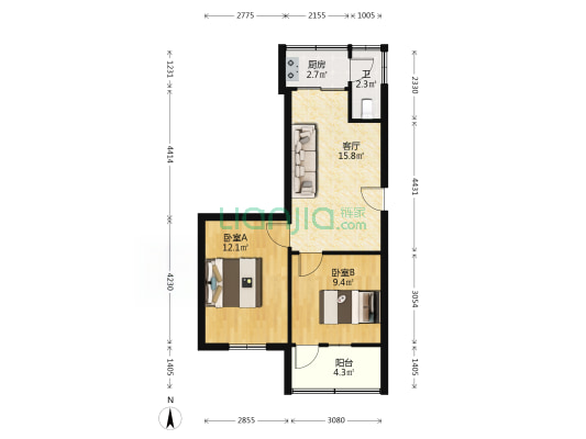 王场电厂宿舍 2室1厅1卫 56平方
