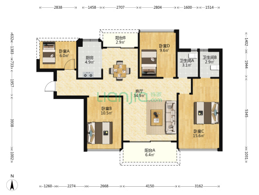 和泰名府 4室1厅2卫 117平方