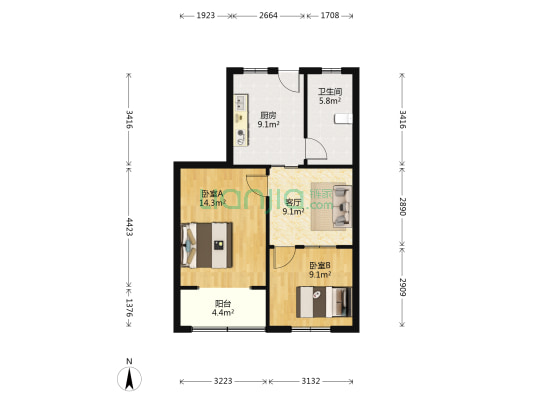 桃花坞七区 2室1厅1卫 61平方