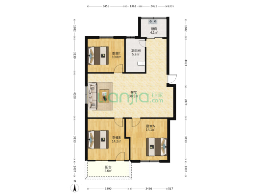 市纪委宿舍（江厝路） 3室1厅1卫 115平方