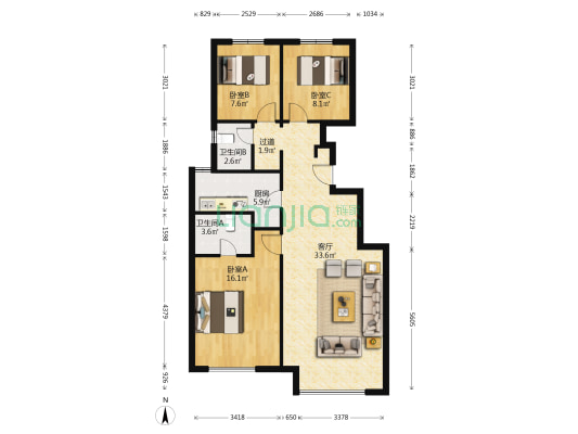九锦御府 3室1厅2卫 108平方