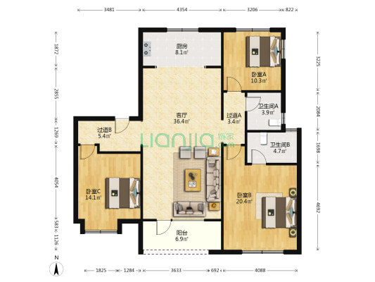 龙湖天钜 3室1厅2卫 142平方