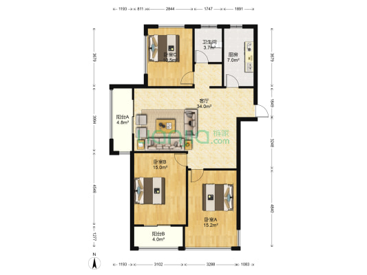 金都御景 3室1厅1卫 106平方