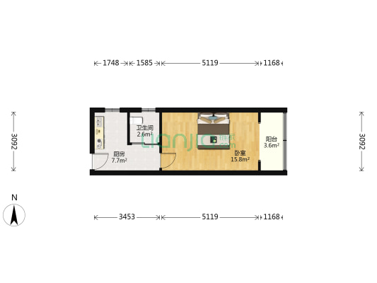 交通公寓 1室0厅1卫 44平方