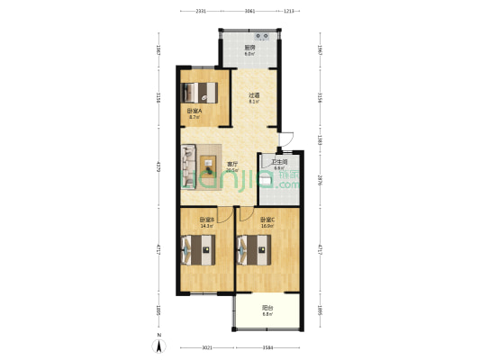农校小区 3室1厅1卫 104平方