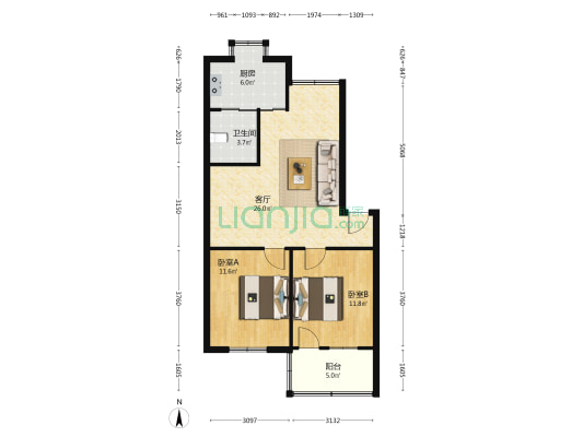江氨生活区2区 2室1厅1卫 76平方