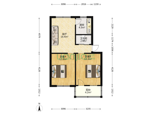 钟亭路14号 2室1厅1卫 63平方