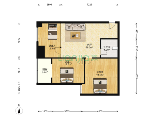 太平洋安防大厦 3室1厅1卫 114平方