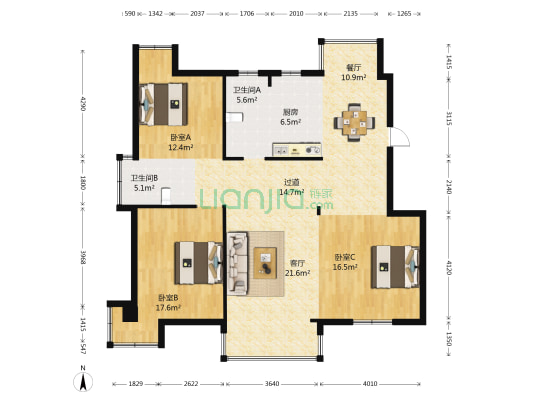 滨江花苑 3室2厅2卫 132平方