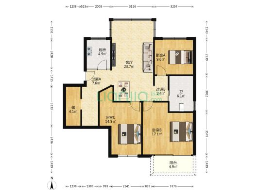 建设局115号宿舍 3室1厅1卫 99平方