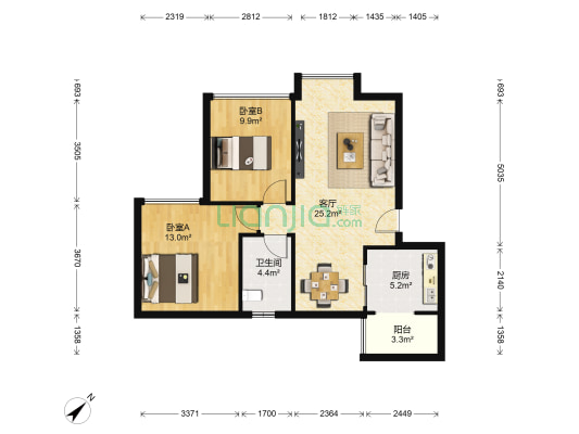 格林楠 2室1厅1卫 72平方