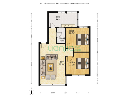 民航兰州空港四区 2室1厅1卫 68平方
