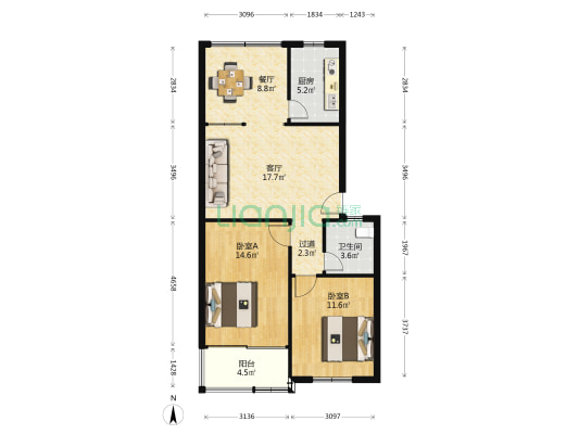 伟毅佳园 2室2厅1卫 87平方