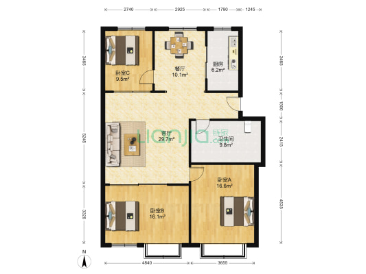 梅苑二区 3室2厅1卫 119平方
