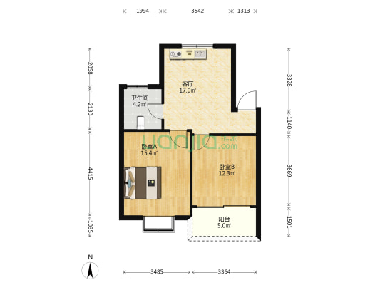 蓬曦园A4区 2室1厅1卫 63平方