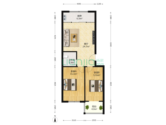 水木青城 2室1厅1卫 85平方