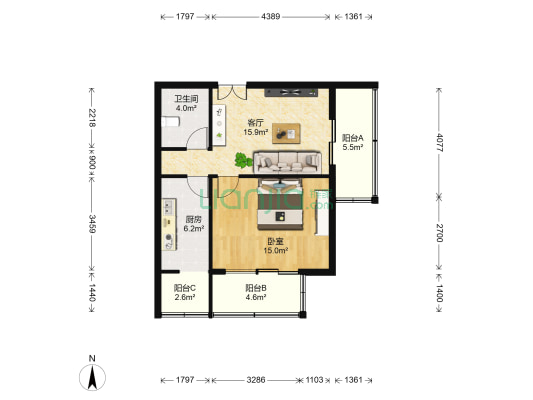 京铁家园 1室1厅1卫 73平方