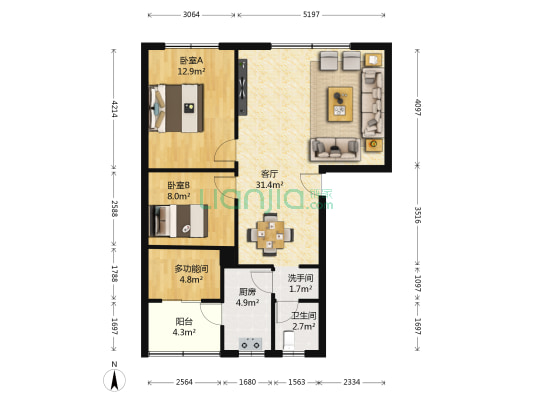 居福苑南区 3室1厅2卫 88平方