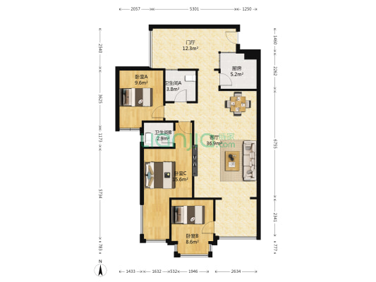 景尚景一期 3室1厅2卫 106平方