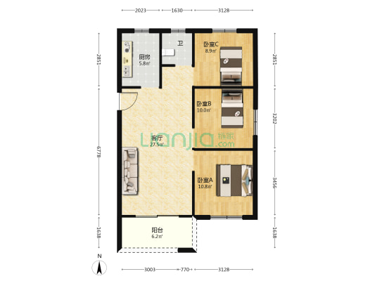 荣诚公馆 3室1厅1卫 94平方