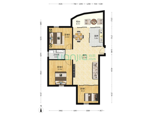 南枫悦海 3室1厅1卫 94平方