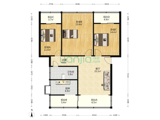物流中心住宅楼 3室1厅1卫 127平方