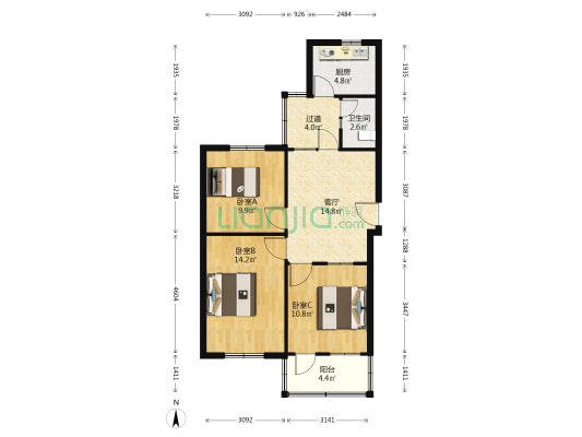铁塔西街十二号院 3室1厅1卫 80平方
