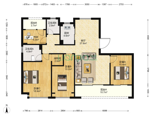 祥瑞锦园 4室1厅2卫 143平方