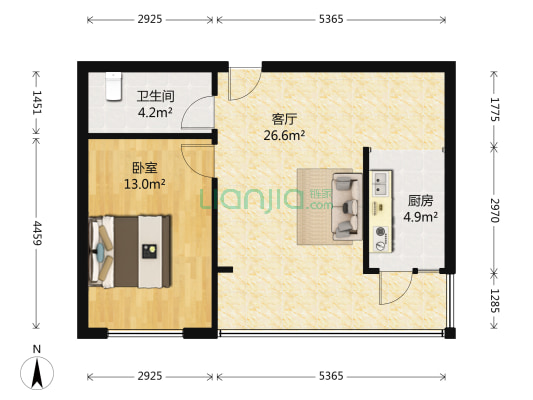春天故事 1室1厅1卫 65平方