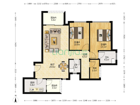 金科博翠园D区 3室1厅2卫 98平方