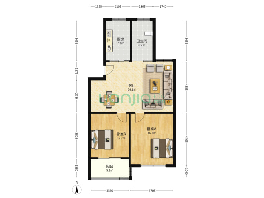宏进佳苑 2室1厅1卫 92平方