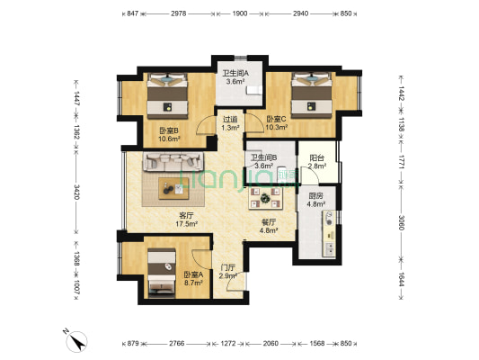 玉锦华庭 3室2厅2卫 83平方