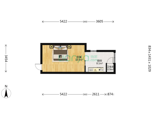 电建巷建材厂宿舍 1室0厅1卫 35平方