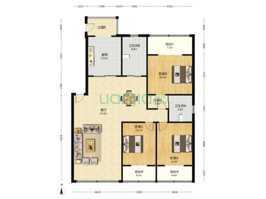 金东嘉苑 3室1厅2卫 159平方