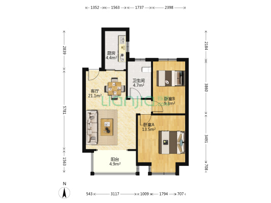 国美南长华府 2室1厅1卫 79平方