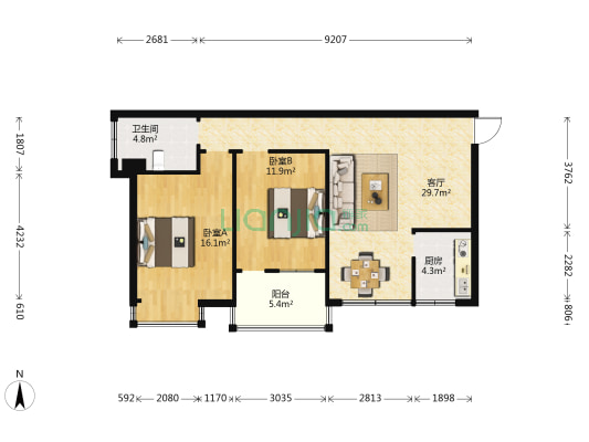 月畔湾 2室1厅1卫 93平方