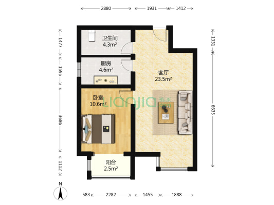 北郡嘉源 1室1厅1卫 60平方