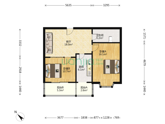 龙泓园 2室1厅1卫 78平方