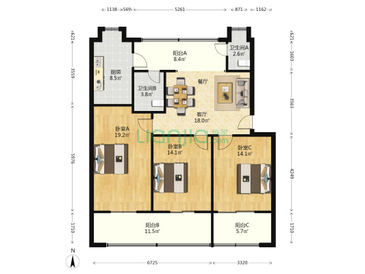 解放路面粉厂家属院 3室1厅2卫 120平方