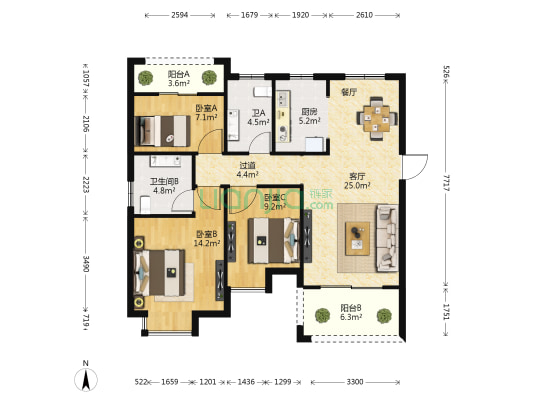 九悦澜湾 3室1厅2卫 106平方