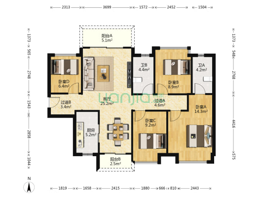 招商樾园 4室1厅2卫 118平方