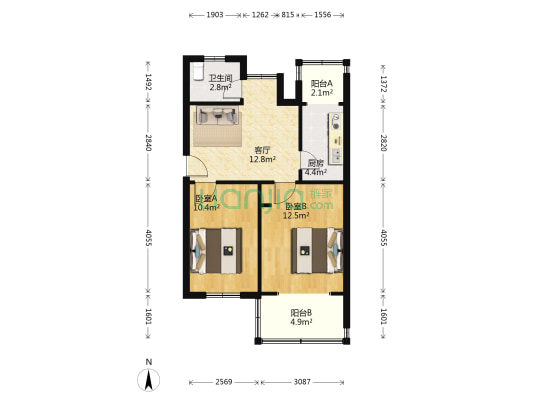 幸福里小院(嵩山北路79号) 2室1厅1卫 58平方