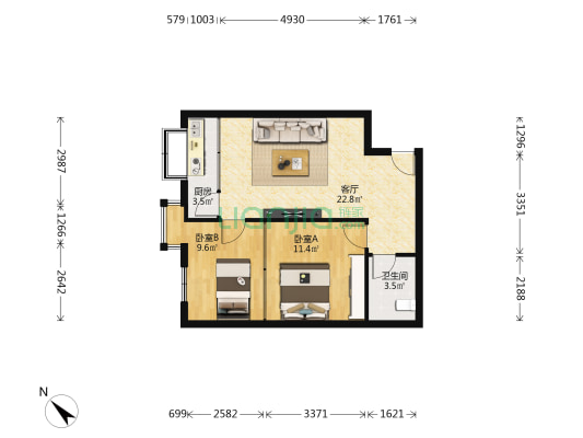 燃灯寺路64号 2室1厅1卫 64平方