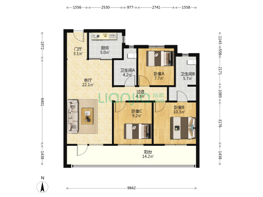 绿城和锦玉园 3室1厅2卫 105平方