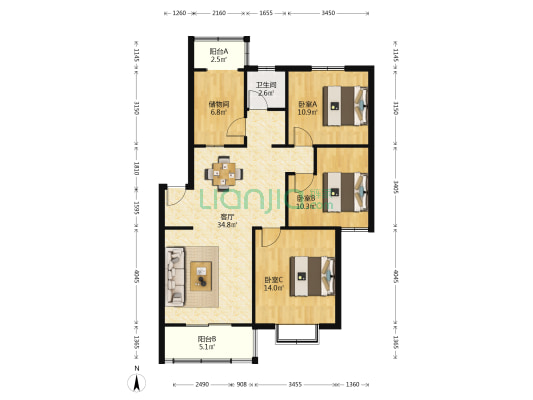 望湖南苑 3室1厅1卫 102平方