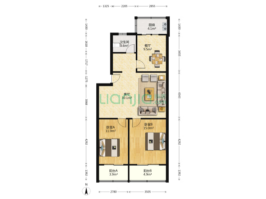富丽园 2室2厅1卫 100平方
