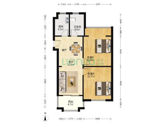 荣星君佳园 2室1厅1卫 93平方