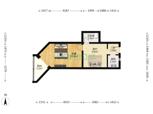 会城门小区 1室1厅1卫 46平方