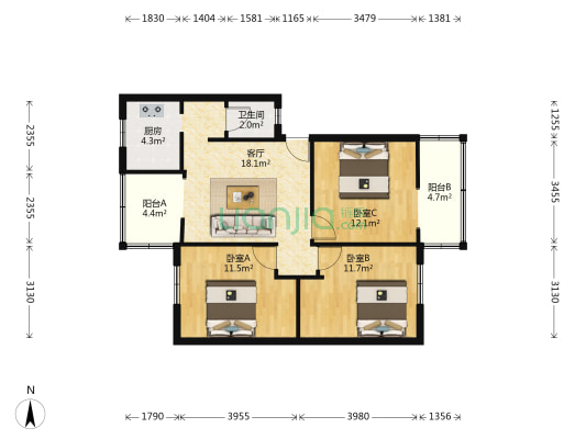 文景巷26号 3室1厅1卫 83平方