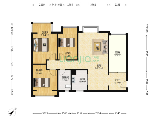 和泰锦苑 3室1厅1卫 90平方